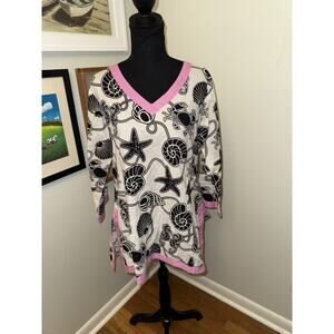 Gretchen Scott Designs Shirt Womens MD Nautical Black Pink Coastal Boho Tunic